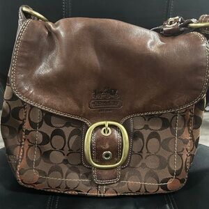 Coach Brown Leather and Canvas Shoulder Bag